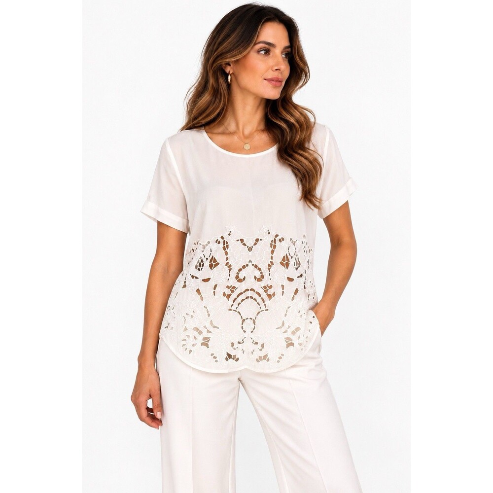 Equipment Femme Blouse Women XS Ivory Crochet Lace Cutout Silk Quiet Luxury